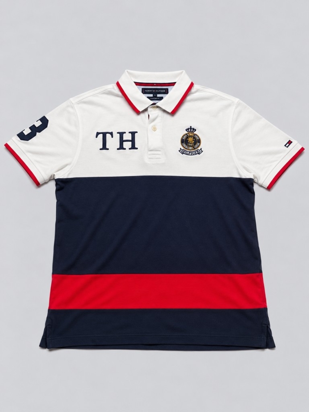 Tommy Hilfiger Men’s White Navy Red Crest Rugby Polo